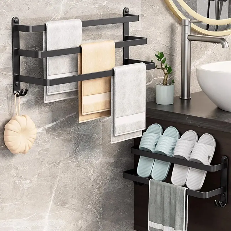 towel rack Aluminum Alloy Towel Rack Bathroom Wall Mounted Storage Rack Bathroom Towel Single Pole Toilet Storage Rack