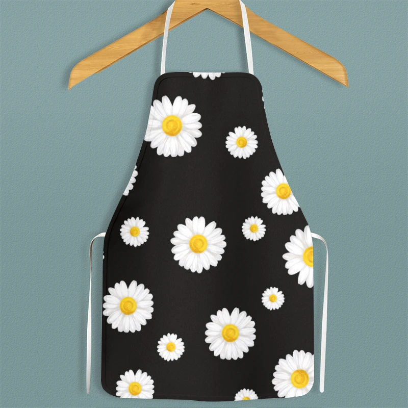 

Фартук с черными маргаритками и цветочным принтом, водонепроницаемый маслостойкий для женщин и мужчин, складной домашний фартук, кухонный ...
