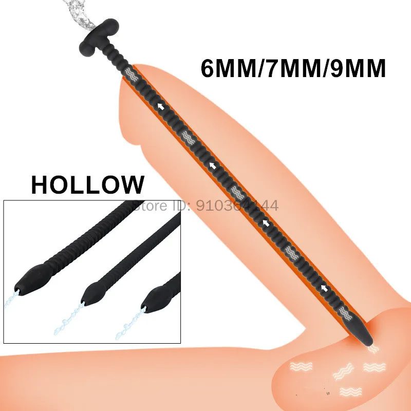 Male Penis Sex Toys Hollow Urethral Catheter Urine Urethra Sounding Silicone Penis Plug Dildo Dilator Ejaculation Delay for Men Adults