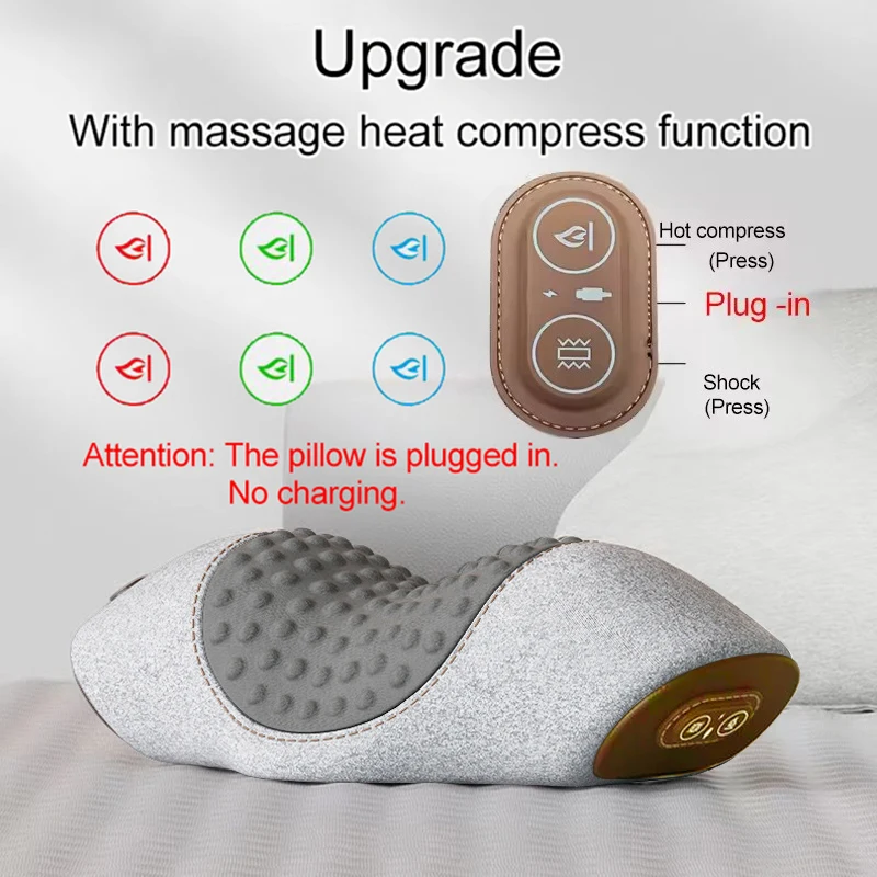 Electric Neck Massager Cervical Pillow Hot Compress Neck Stretch Heating Vibration Neck Shoulder Massage Pillow Back Traction