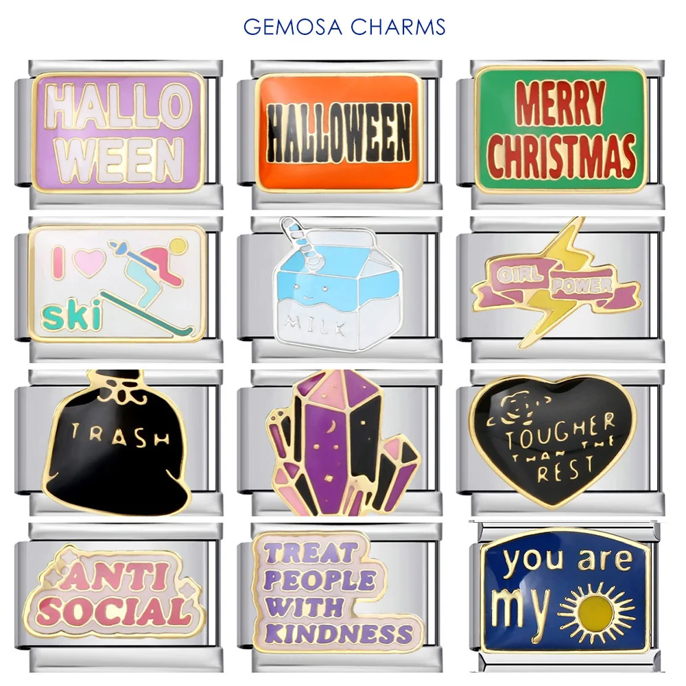 GEMOSA Personality English Words Y2k Simple Italian Charm Link passend für 9 mm Edelstahlarmband DIY Schmuckherstellung Perlen