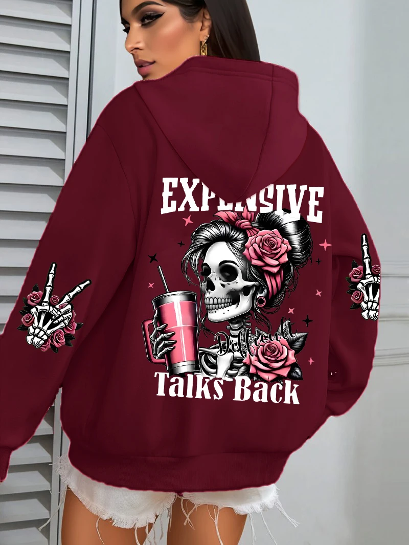 Expensive Talks Back Funny Printing Womens Hoodie Loose Multicolor Pullovers Fleece Autumn Sportswear Casual Pocket Hoody 2