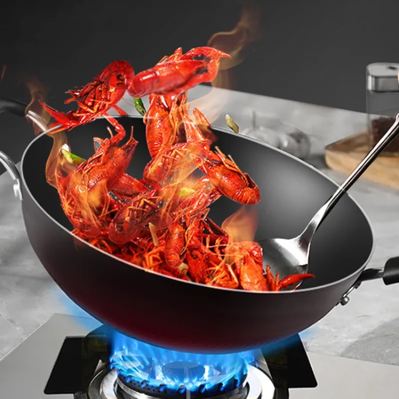 

Cast Iron Wok Chinese Cooking Pot Uncoated Handmade Non Stick Wok Pan Gas Stove Kitchen ollas de cocina