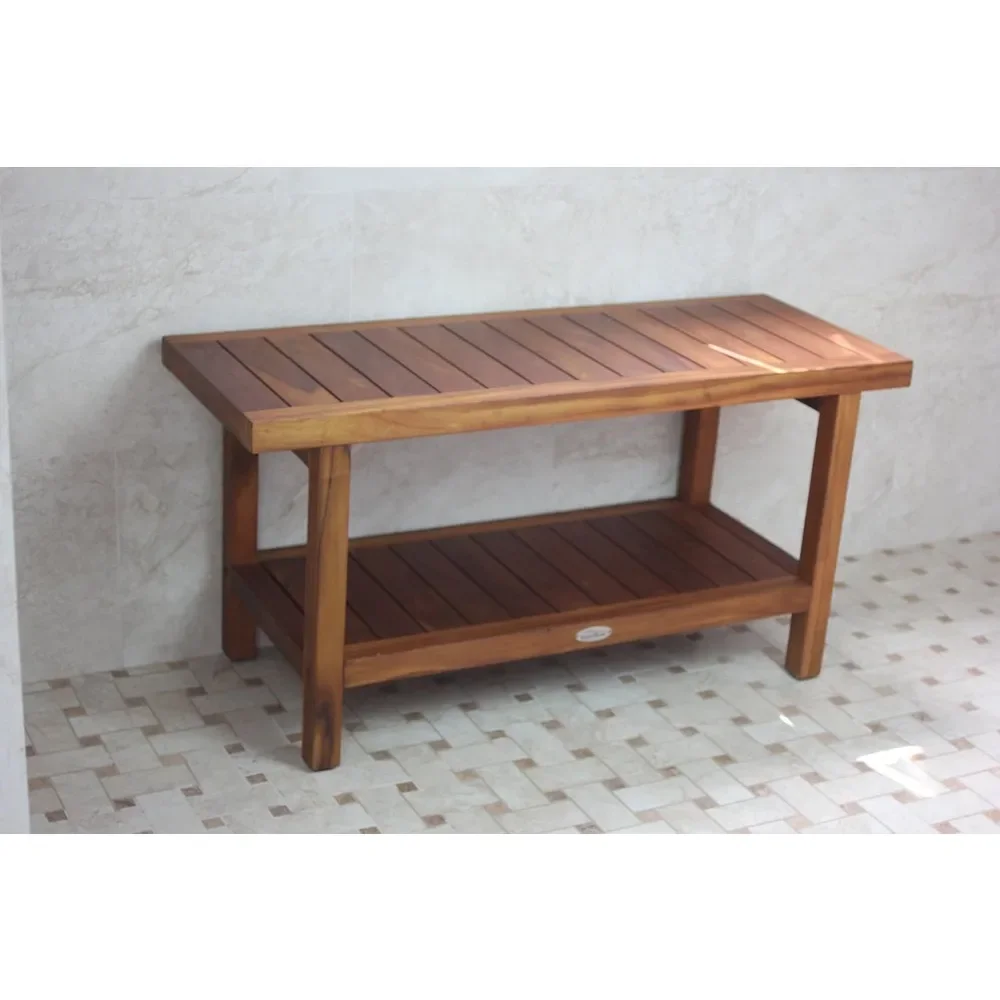 The Original 36" Spa Teak Shower Bench with Shelf  Premium Teak Oil 2