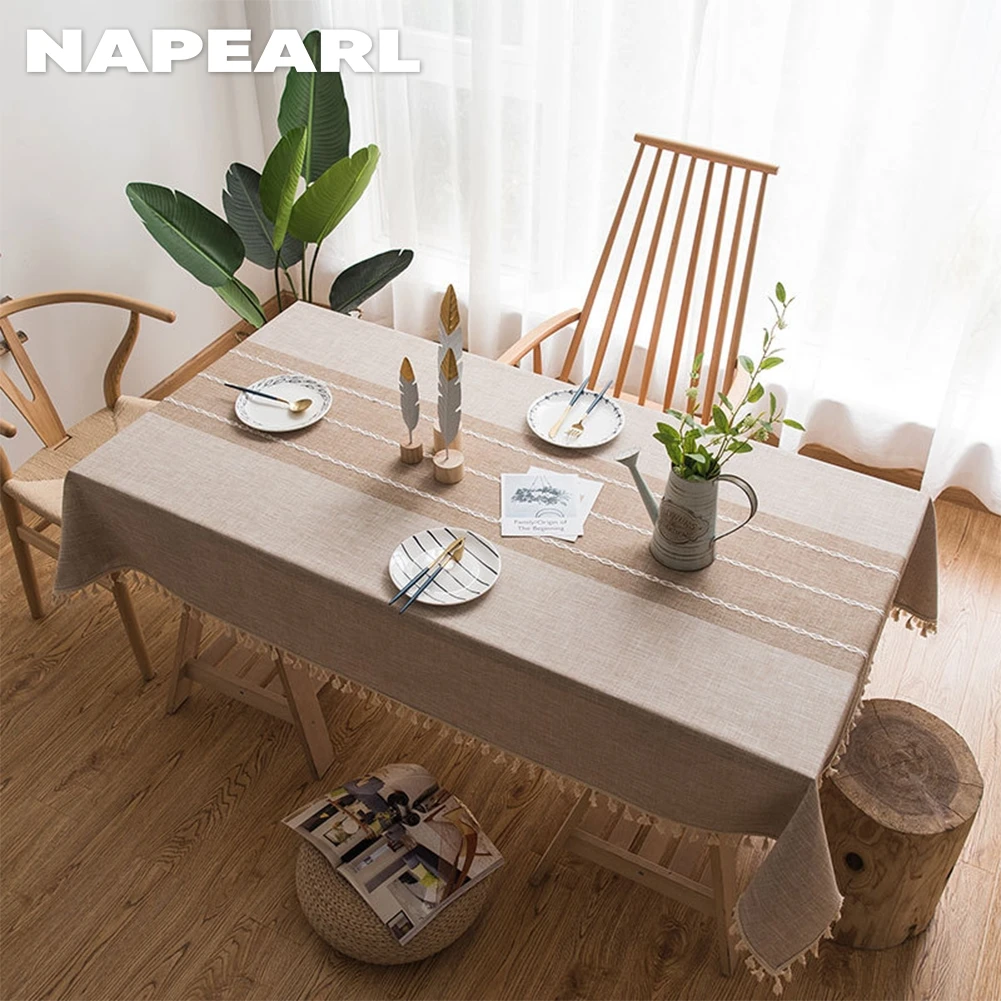 NAPEARL Washable Tassel Fringe Table Cloth Table Cover for Party Living Room Bedroom Home Decor 1PC