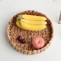Rattan Wicker Basket Handwoven Fruit Tea Snack Bread Basket Cosmetic Round Storage Box Water Hyacinth Tray Jewelry Dish 3