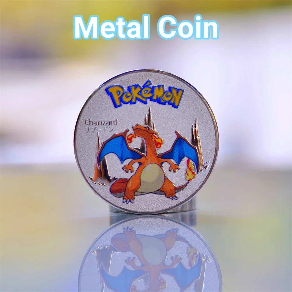 Pokemon Coine Metal Pokragon Coins Argento Charizard Vmax Anime Moneta Commemorativa Mewtwo Pikachu Gold Iron Cards Giochi Giocattoli Per Bambini