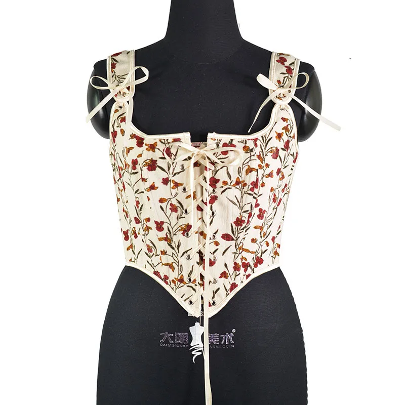 NUWIND Vintage damesbustier, piraten, floraal korset, Ren Faire, middeleeuws vest, victoriaans korset, renaissancekostuum, grote maat, M