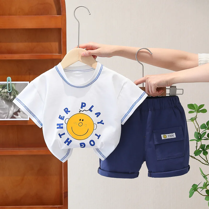 

2024 Toddler Summer Baby Boy Clothes 1 To 5 Years Cartoon Letter Short Sleeve T-shirts and Shorts Kids Boys 2 Piece Outfit Set