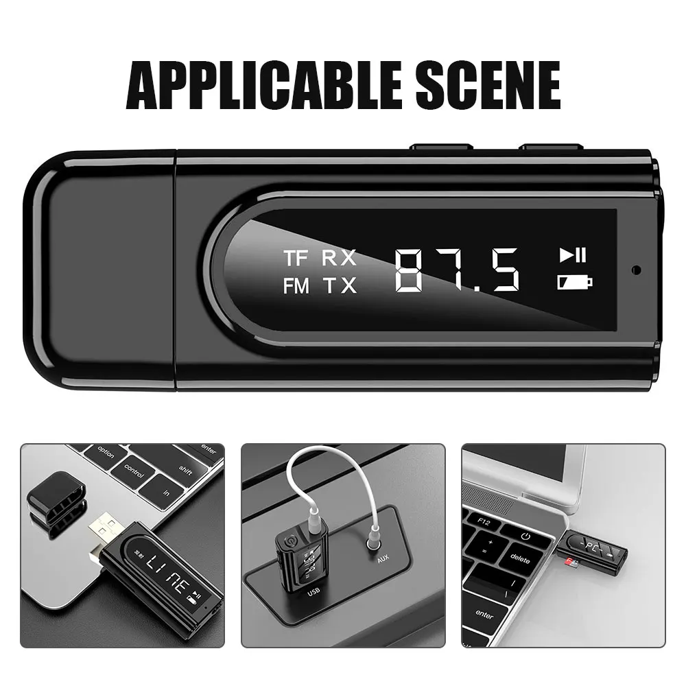 VAORLO-FM Receptor Transmissor, Adaptador Bluetooth 5.0, USB