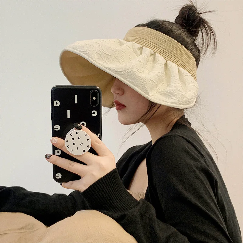 

Summer Outing Sunscreen Sun Hat Female Large Eaves Anti-UV Foldable Sun Hats Double-sided Wear Empty Top Caps Women Girl Cap