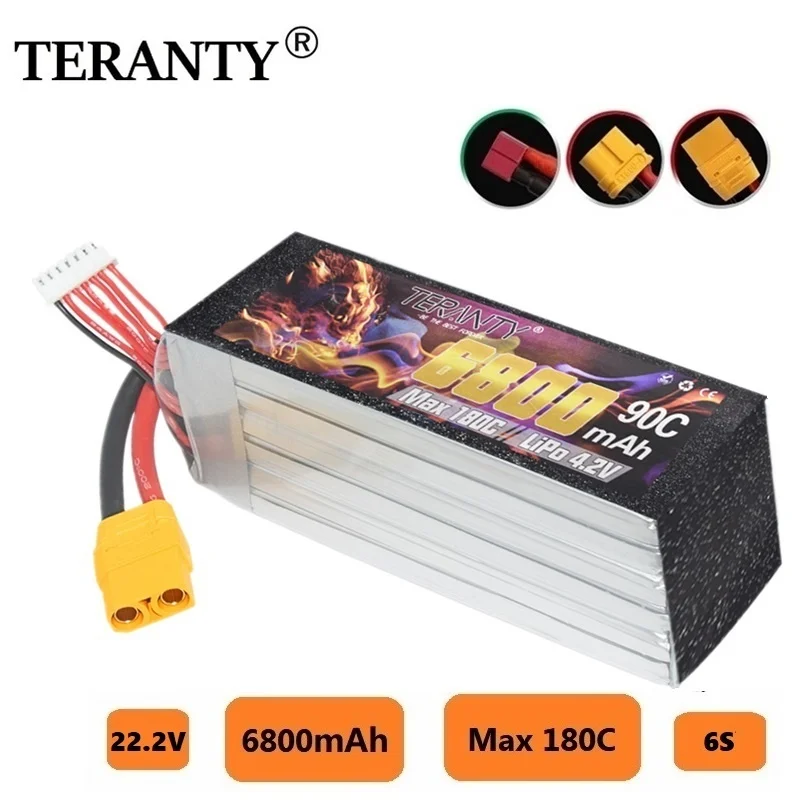 

TERANTY оригинальный 6S 6800 мАч 22,2 в 90C Lipo аккумулятор для радиоуправляемого вертолета квадрокоптера FPV гоночного дрона запчасти 22,2 в батарея