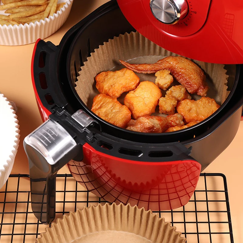 50pcs 16cm Air Fryer Disposable Paper Liner Mat Wood Pulp Steamer Baking Mats