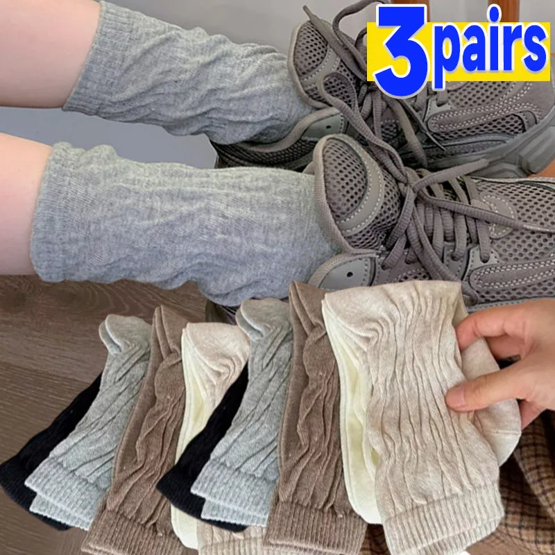

Lolita Style Women Cotton Socks Fashion Solid Color Fashion Girls Cute Loose Long Socks Harajuku Vintage Black White Gray Socks