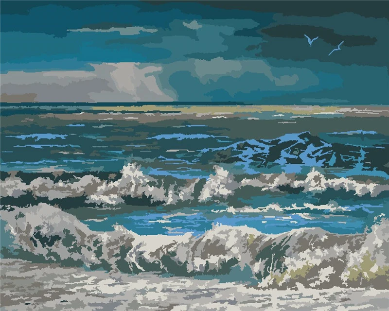 Yeesam Art Pittura Con Numeri Su Tela 45x50 Cm – Paesaggio Lago Nave Foresta, Kit Fai Da Te Acrilico, Senza Cornice, Per Adulti E Bambini - 3