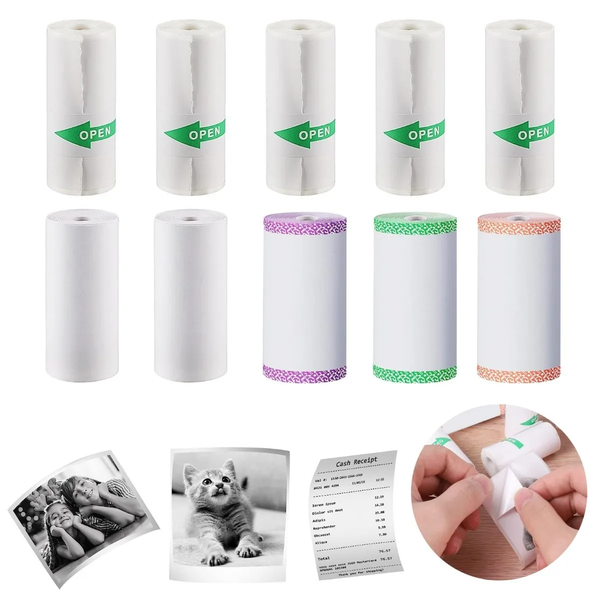 Thermal Paper Self-Adhesive Sticker Paper,for Mini Sticker Receipt Printer,57mmx3.5m,Diameter 25mm for Texts,Notes,Journal Photo