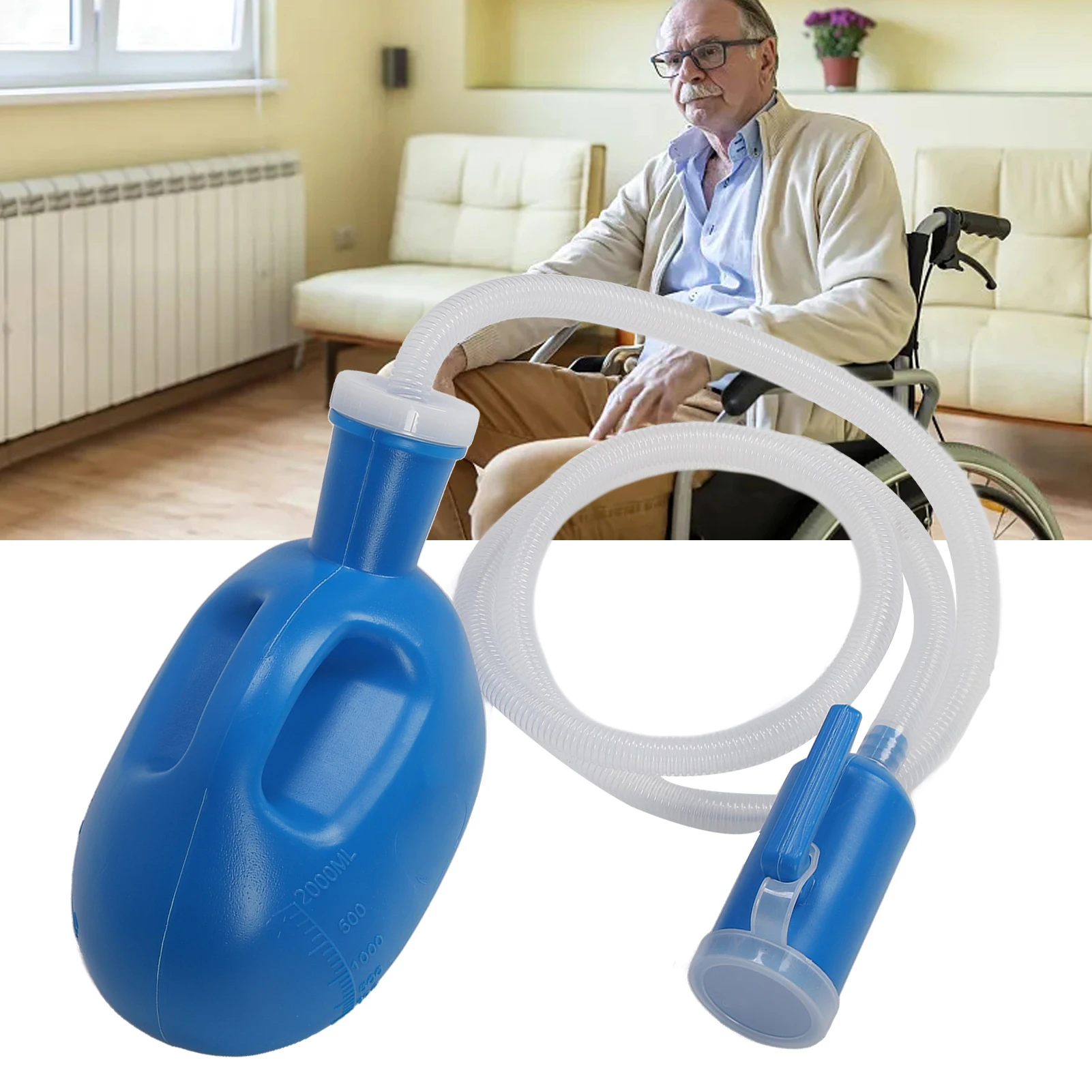 2000ml Men Urinal Bottle Large Capacity Spill Proof Urine Bottle for Bedridden Patients Blue for men Male Patients Health cares,portable urinal bottles