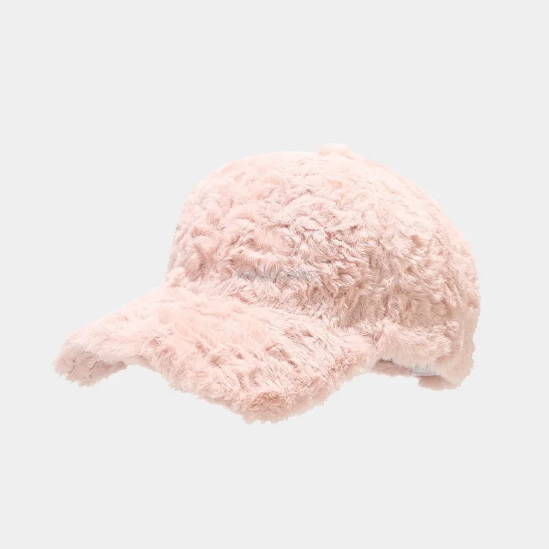 Girl Women Casual Outdoor Warm Winter Cap Adjustable Solid Color Faux Fur Baseball Cap Cotton Hip-Hop Hat Visor 55-59cm