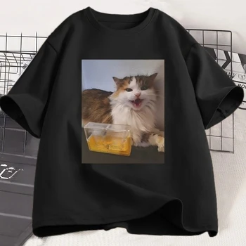 Cat-themed T-shirt for Women, Fun Patterned Short-sleeved Crew Neck T-shirt, Summer Streetwear.aesthetic Clothes Personality Y2K 1