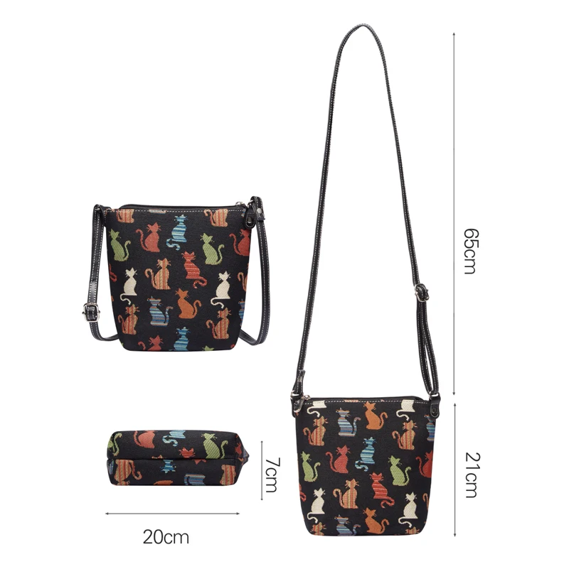 SAJA Vintage Shoulder bag Crossboby Female bag for Women Cat Animal patternLeisure Travel bag Purse handbags Ladies Daily Pouch