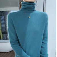 ZYCZCXX 100% Mink Cashmere Women Sweater Basic Bottoming Female Pullover Long Sleeve New Knitwear Tops turtleneck Autumn Winter 1