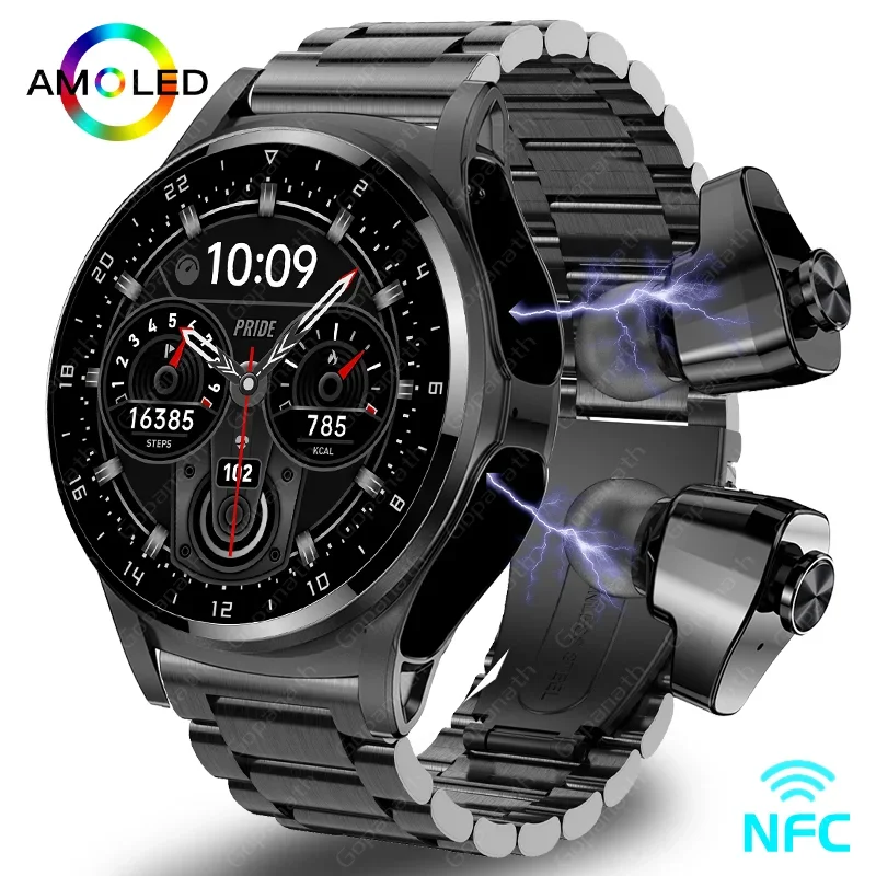 

2024 NFC Smart Watch TWS Bluetooth Headset Two-In-One 1.39HD Display IP67 Waterproof Heart Rate Monitor Male Sports Smartwarch