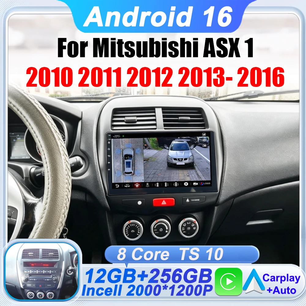 Radio para Auto Android 16 para Mitsubishi ASX 1 2010-2016, 8 Núcleos, CarPlay, Pantalla Táctil, GPS, Wifi 5G, CPU, Android Auto, FM 1