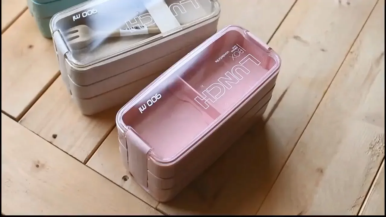 Triple Layered Bento Style Box Eco-Friendly Lunch Box With Cutlery Kids & Adults Wheat Straw Dinnerware Food Storage Container