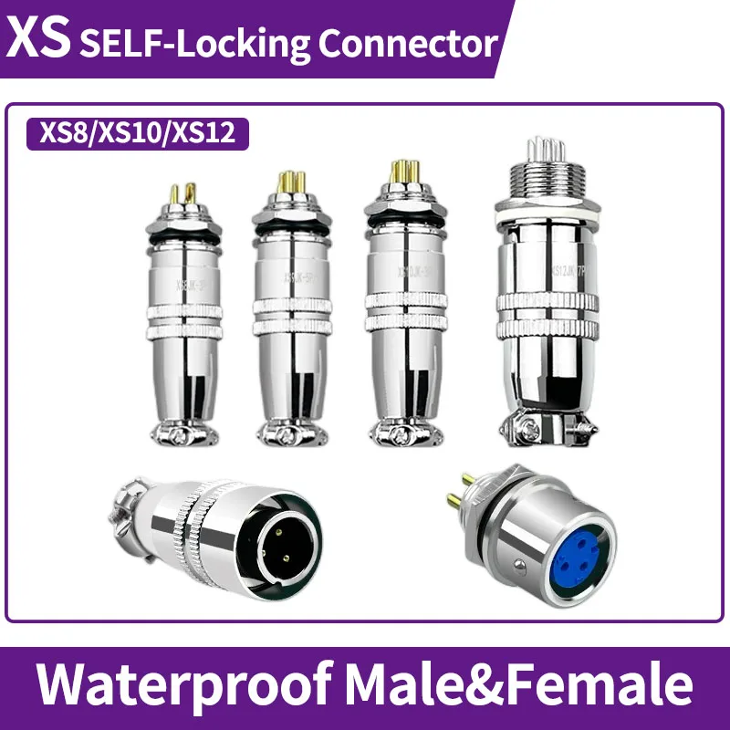 

XS8 XS10 XS12 Signal Push-pull Self-locking Circular Quick Air Docking Socket Aviation Plug Connector 2/3/4/5/6/7Pin 5/10 Sets