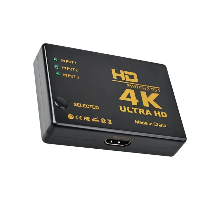 YKDAWN HD 신호 분배기 스위치, V1.4, 4K, 1080P, 3-in, 1-Out, Selecteur 3 포트, 3x1 스위치, PC, PS3, PS4, HDTV