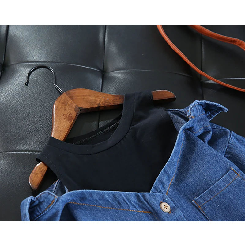Little Girls Blouse Shirt Casual Jeans Fall Toddler Baby Girls Denim Shoulderless Long Sleeve School Tops for 2-8 Years