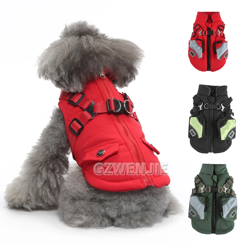 

Pet Dog Jacket With Harness Winter Warm Dog Clothes Waterproof Dog Coat for Small Large Dogs Chihuahua French Bulldog Outfits