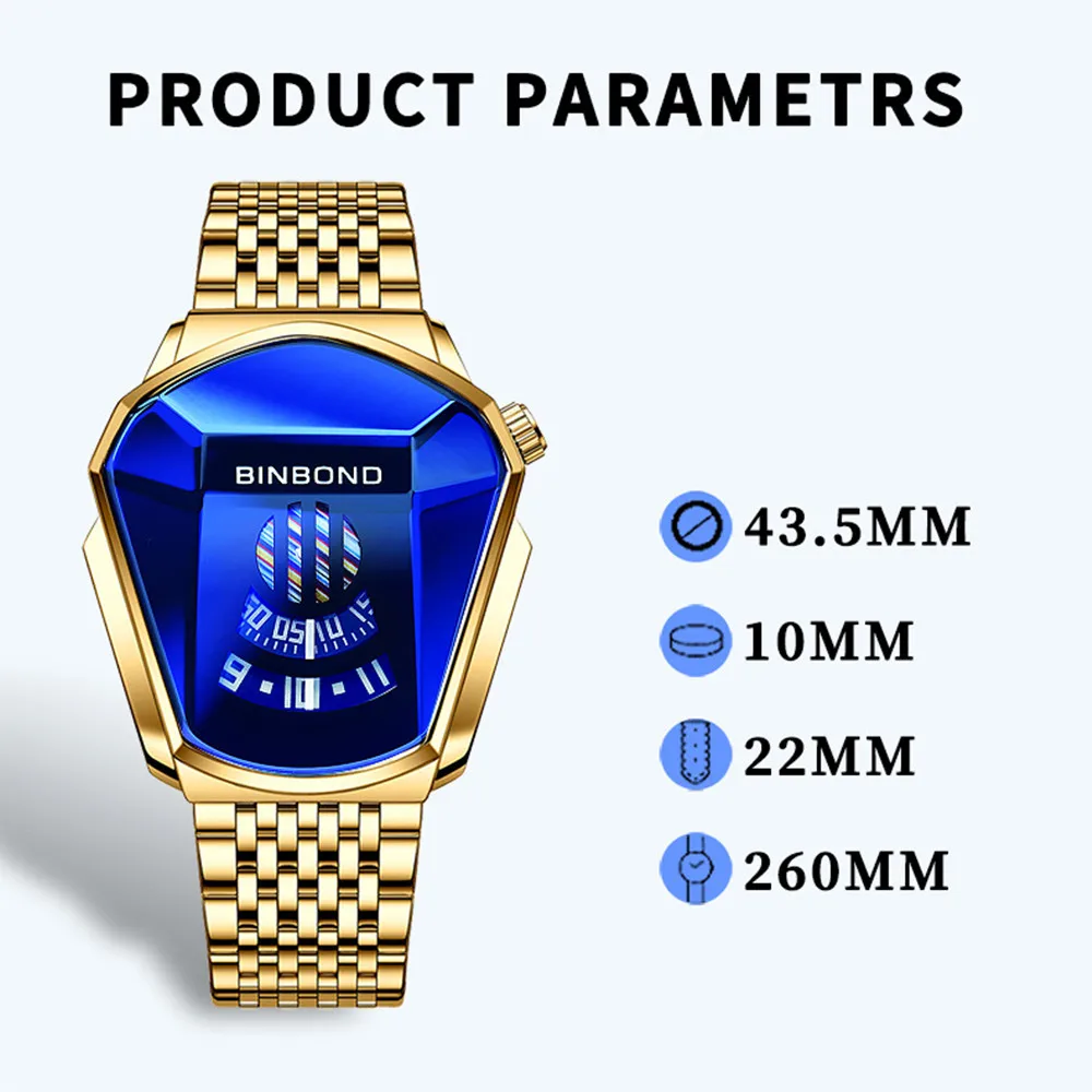 BINBOND Men's Stylish Luminous Quartz Watch with Steel Mesh Band and Touch Screen