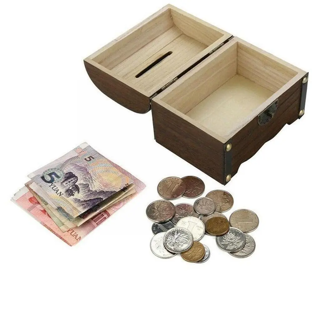 Vintage Treasure Storage Box Wooden Treasure Chest Box Decorative Wood Storage Trunk with Lock