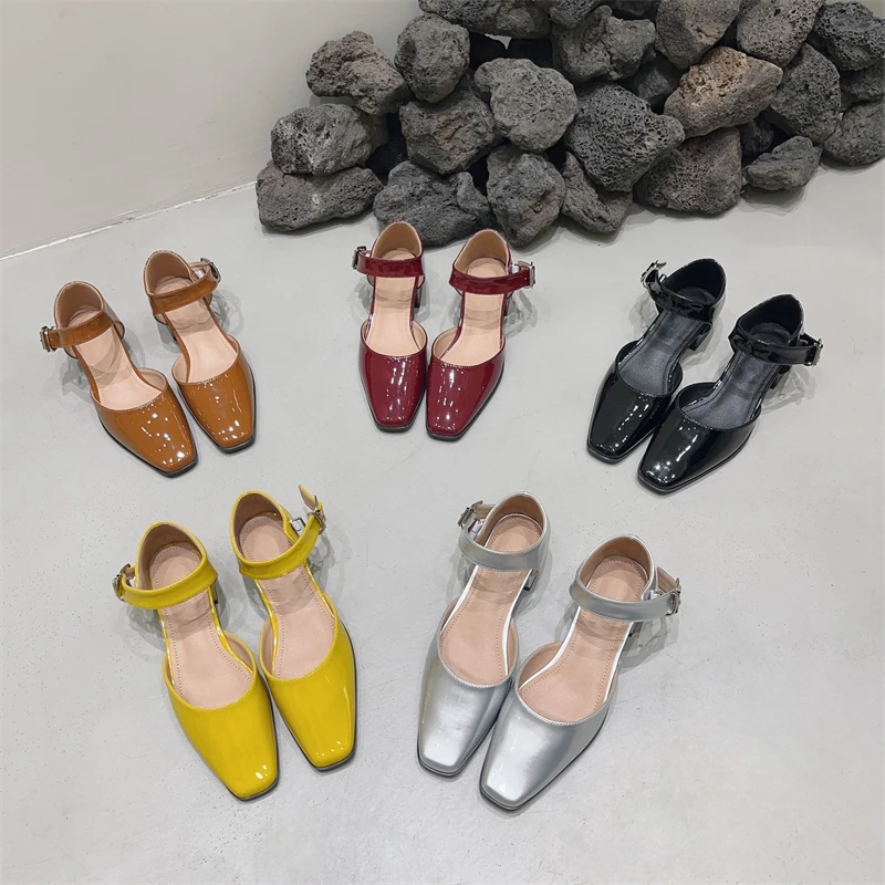 

French Style Retro Square Toe Mary Jane Shoes 2023 Spring Summer Flats Women Low Heel Shallow Shoes Pumps Sandal