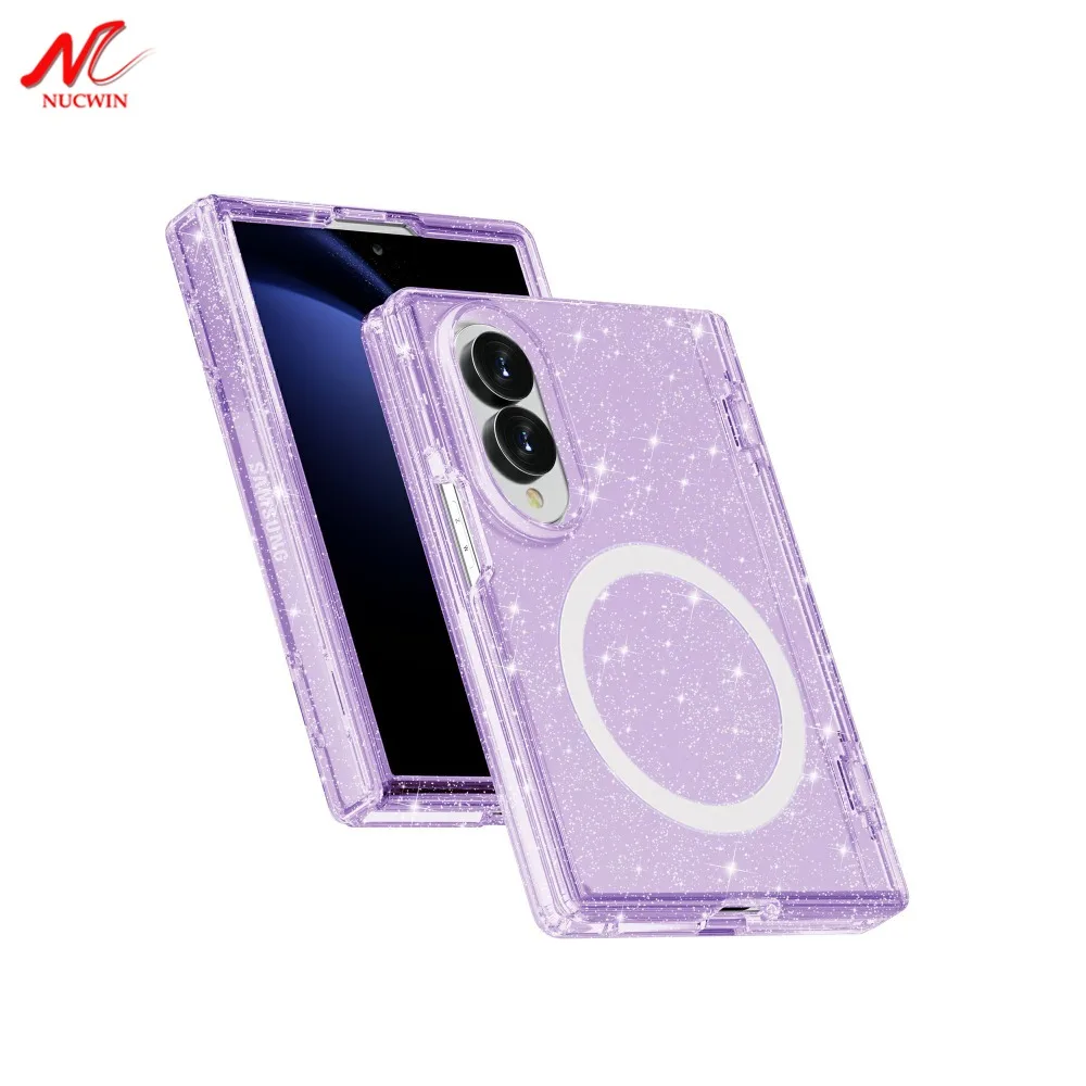 Luxury Transparent Glitter Acrylic Hinge Protection Case with MagSafe