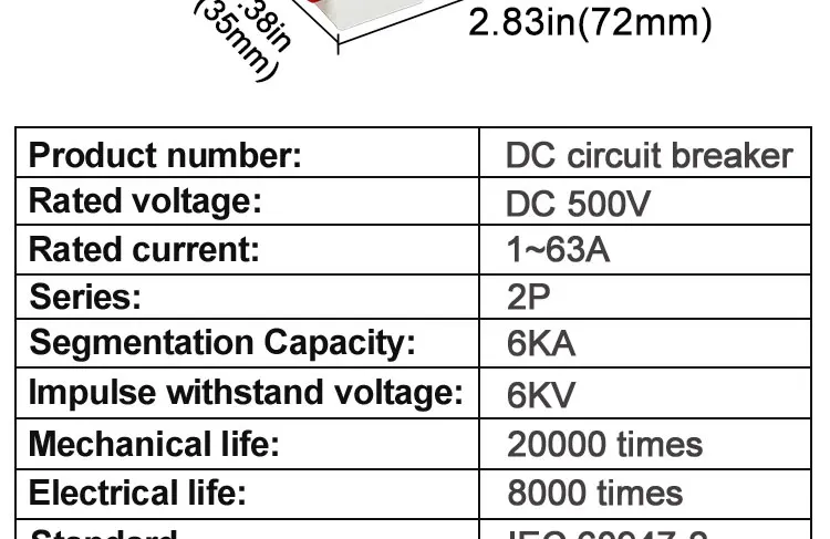 Description Picture 6 of itemDC Circuit Breaker Solar Panels Overload Protection Switch 500VC63 6A/10A/16A/20A/25A/32A/40A/50A/63A DIN Rail Automatic Breaker