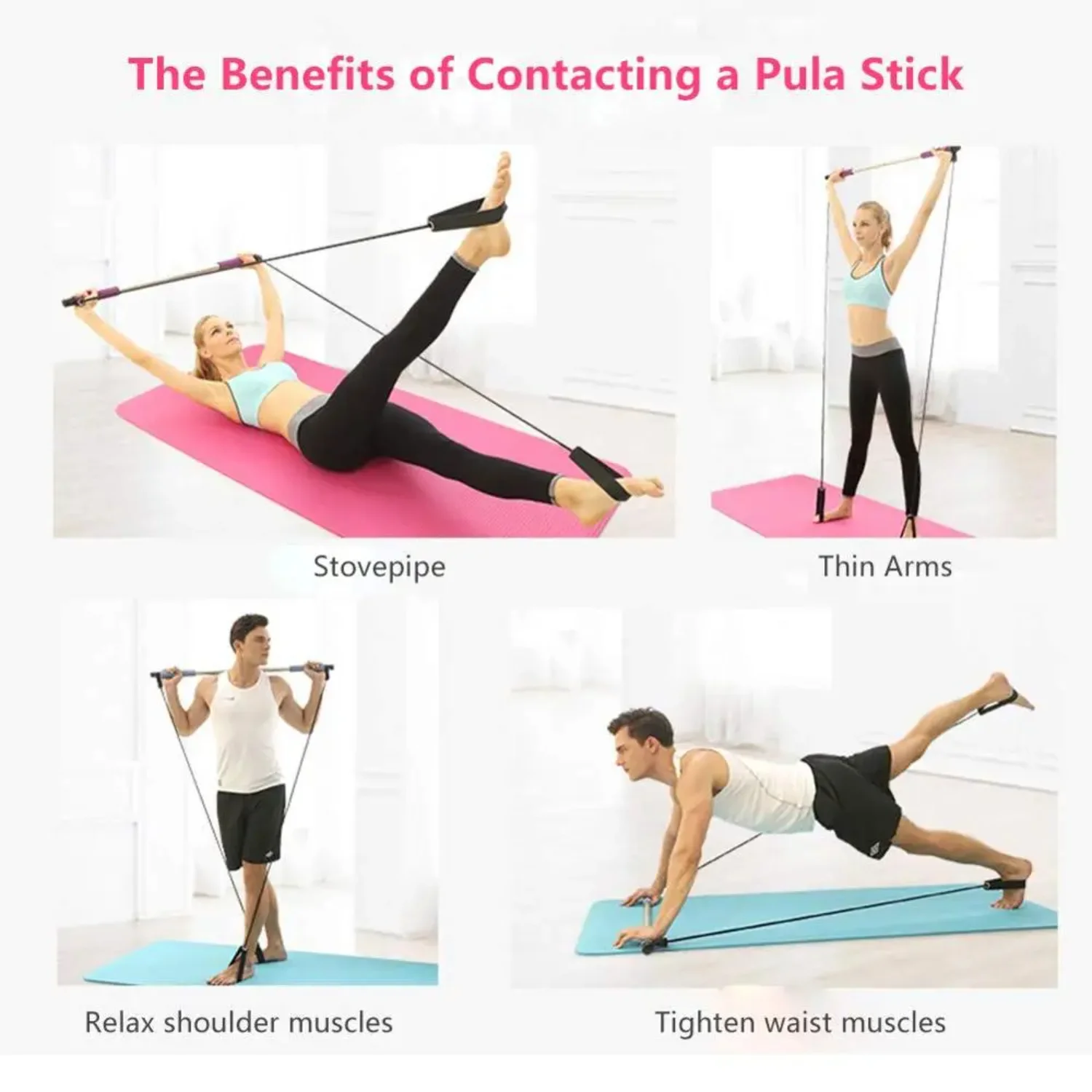 Portable Pilates Kit Resistance Band Yoga Pilates Stick Yoga Exercise Foot Loop Stretch Sculpt Twisting Sit-