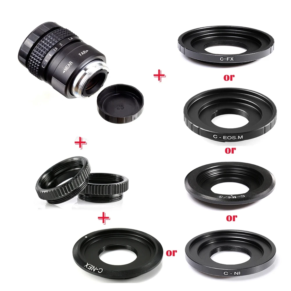 FUJIAN 25mm F1.4 CCTV TV Obiettivo del film + attacco C + anello macro per Sony E Mount Nex-5T Nex-F3 Nex-6 Nex-7 Nex-5R A6300 A6100 A6500 A5100 - Image 2