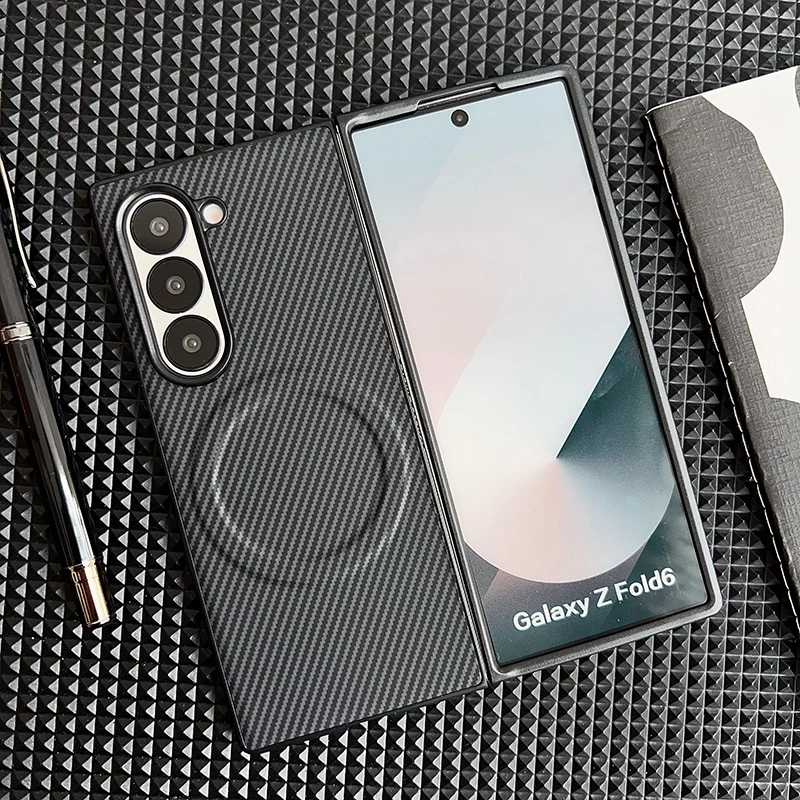 Carbon Fiber Pattern PU Leather Magnetic Case - Stylish Back Cover