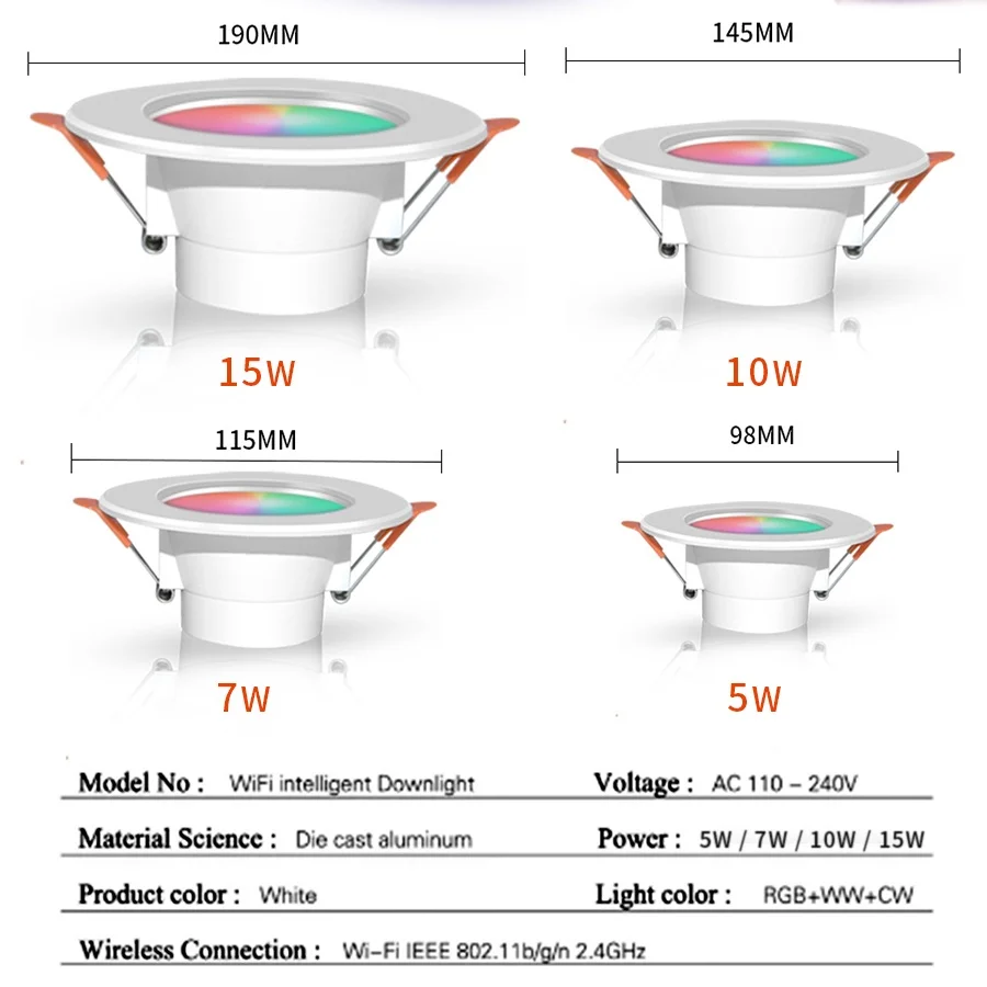 ZigBee Smart Ceiling Light Tuya WiFi Bluetooth LED Downlight RGB Dimmable Recessed Spotlight Voice Control Alexa Google Home 15W