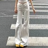 Lady Chic Korean High Waist Flared Jeans Girls White Thin Straight Leg Denim Trousers Women Slim Fit Casual Pants