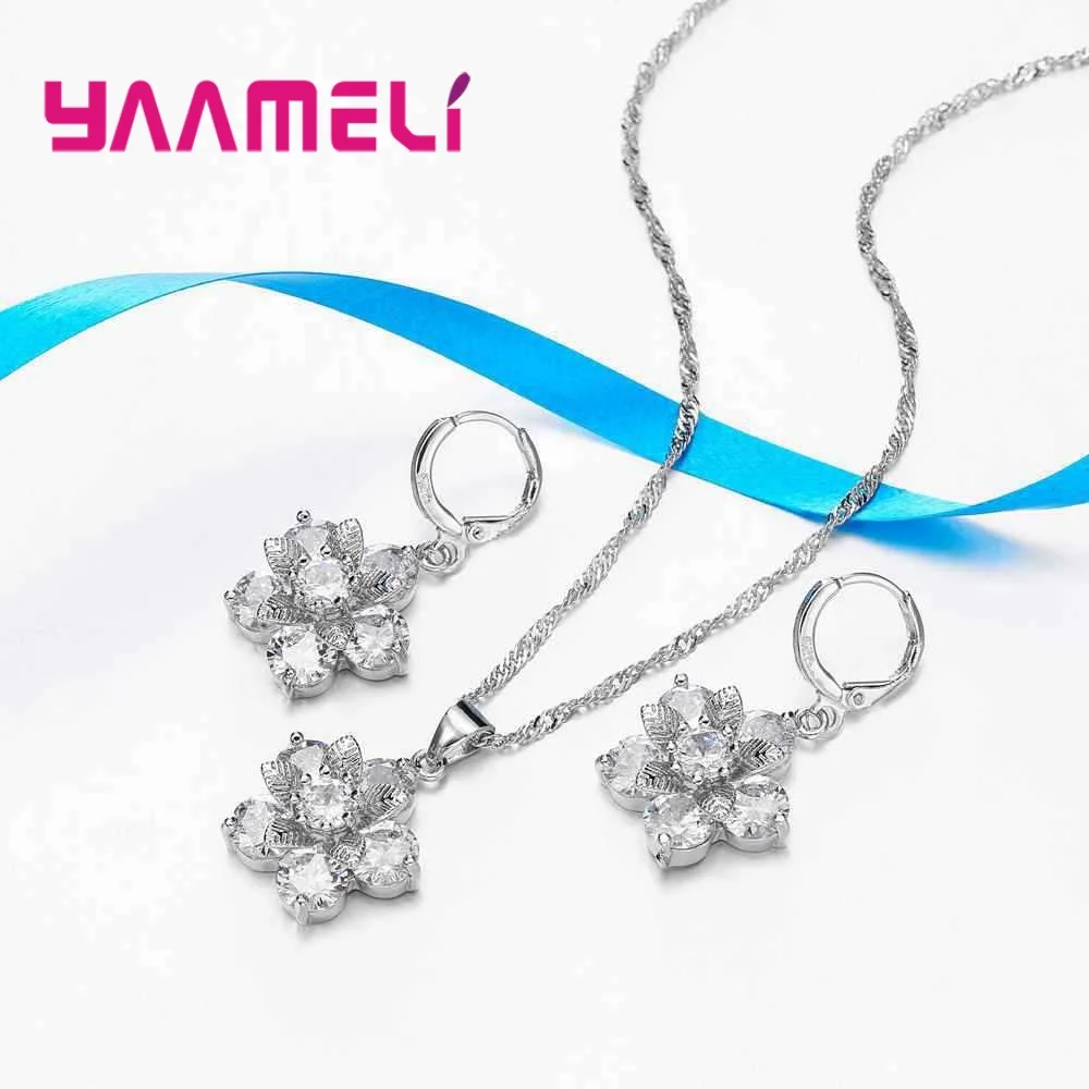 Silver 925  Statement Necklace Earring Jewelry Set For Anniversary Accessory Women Cubic Zircon Bridal Wedding - 4