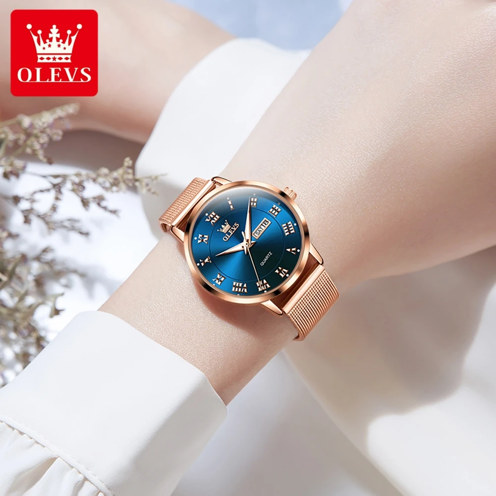 OLEVS Rome Time Fashion Couple Watches For Men Women Lovers Top Brand Luxury Quartz Watch Waterproof Wristwatch Calendar
