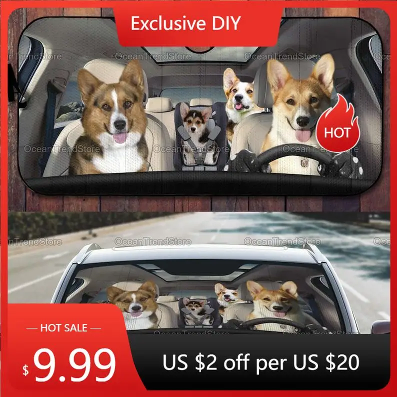 

Corgi Family Car Sunshade, Funny Corgi Sunshade, Car Sun Protector, Corgi Auto Sunshade, Corgi Car Decoration, Gifts For Her LNG