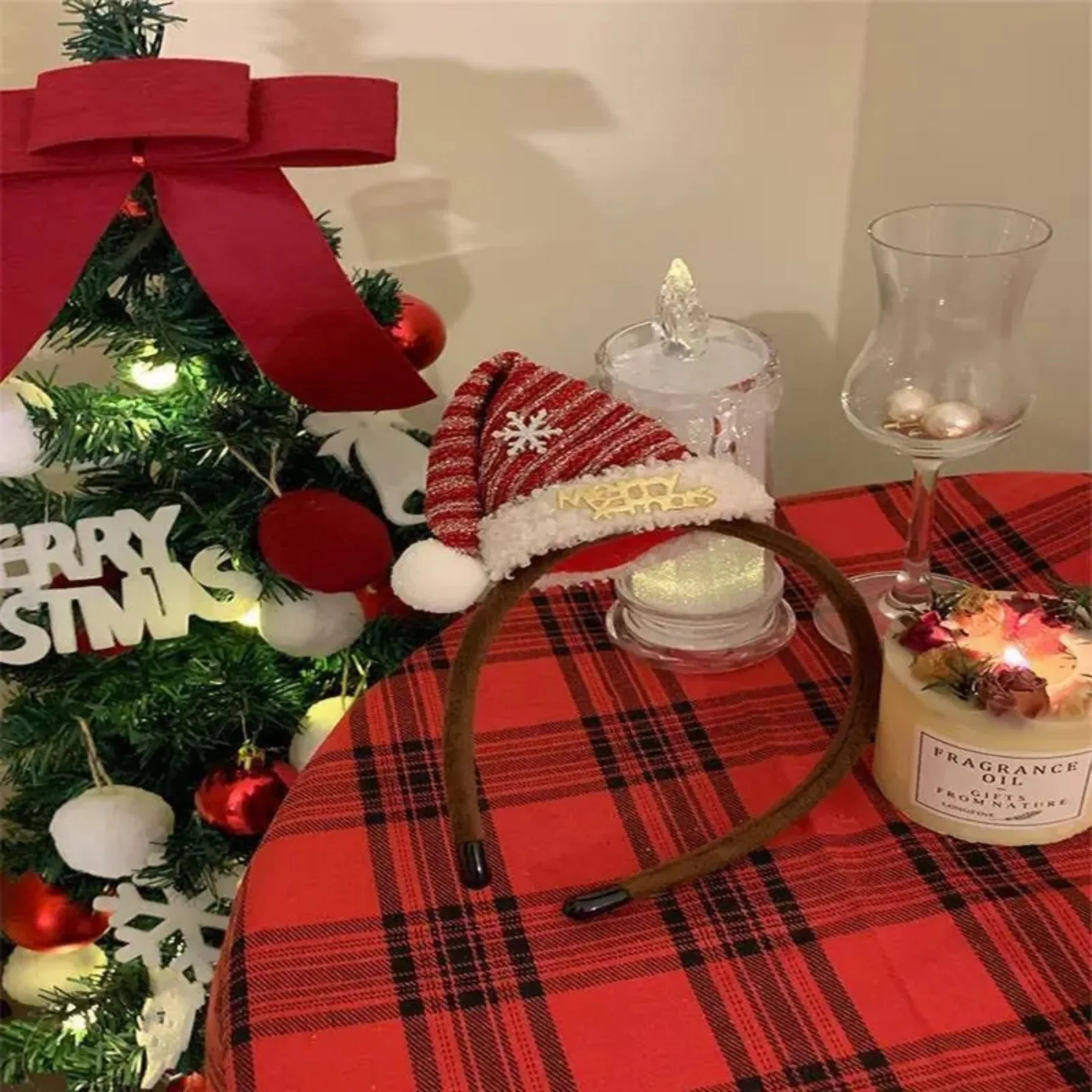 1PC Christmas Santa Hat Headband, Mini Plush Snowflake Embellished Hairband, Cute Xmas Hair Accessory For Women Girls