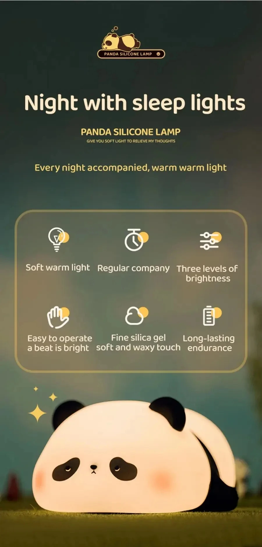 Description Picture 4 of itemPangda Gift Silicone Pat Lamp LED Bedside Lamp Christmas Pat Silicone Night Light Charging Companion Sleep Lamp Outdoor Camping