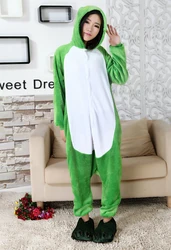 Adults Kigurumi Onesie Women Flannel Sleepwear Unisex Green Frog Cartoon Animal Pajamas Sets Winter Warm Flannel Hooded Pyjamas