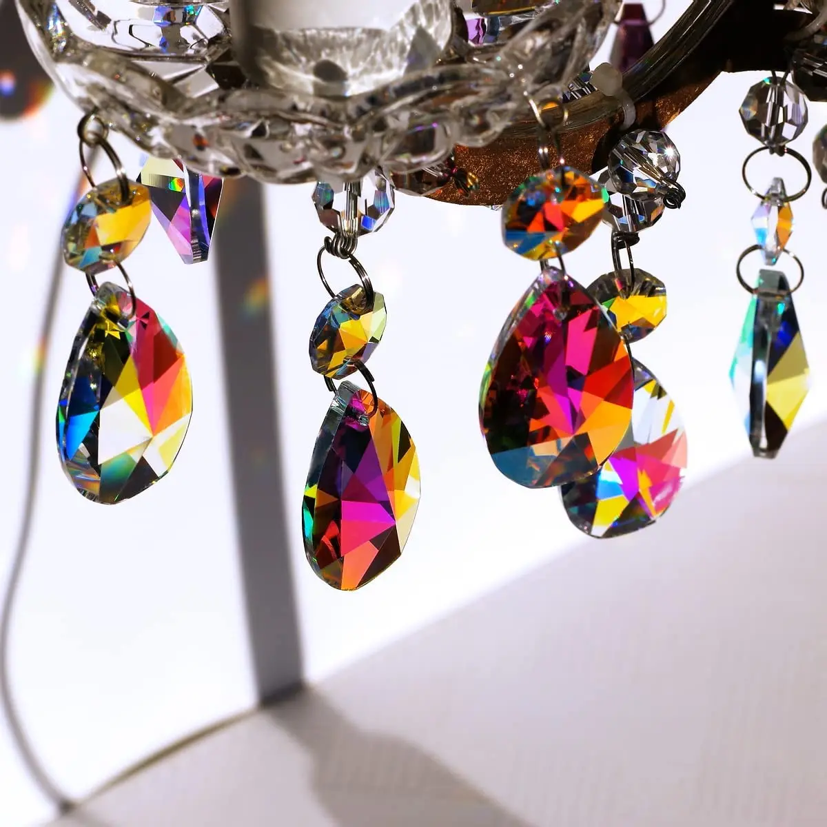 Crystal Beads Crystal Sun Catcher Chandelier Crystal Drops Crystal Beads Garlands 5pcs AB Color 38mm Teardrop Crystal Glass Pendant Prisms SunCatcher Garland for Chandelier Part Wedding Party Xmas Hanging