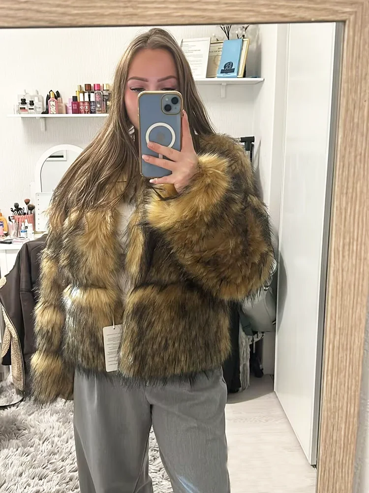 ZADORIN Women Fashion Faux Raccoon Fur Coat Luxury Short Furry Fur Top Jacket Women Winter Plush Fluffy Fur Coats for Women 3